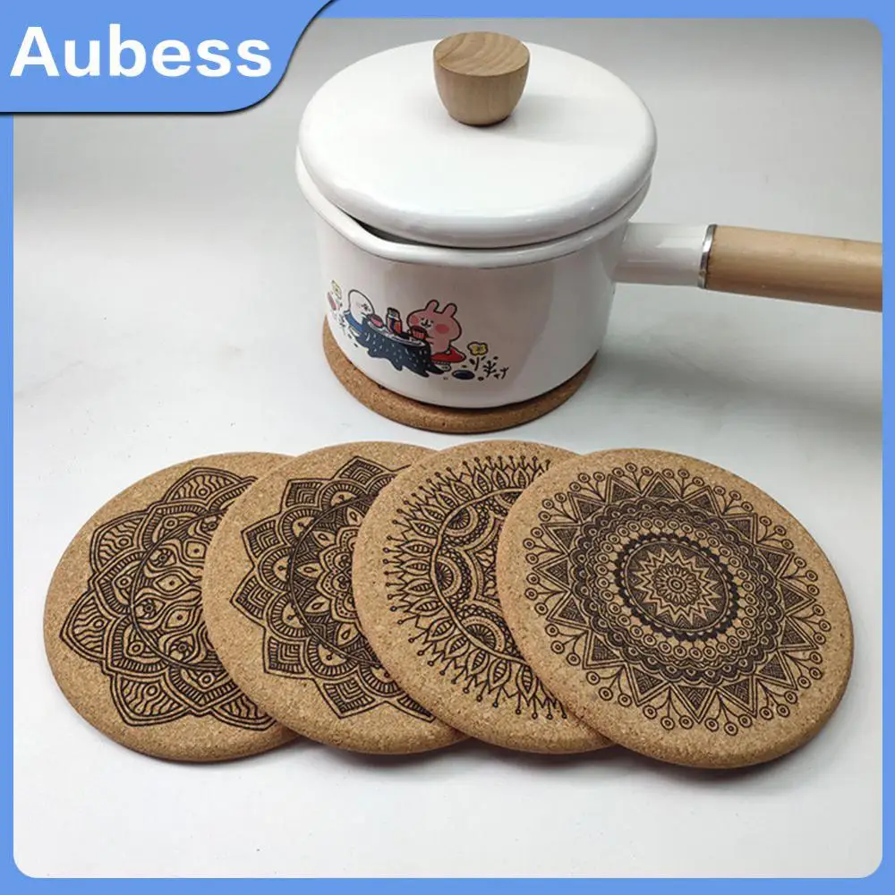 

Wooden Coasters Table Mat Creative 6pcs Coffee Cup Pad Nordic Mandala Design Non-slip Round Shape Wooden Coasters 1 Set