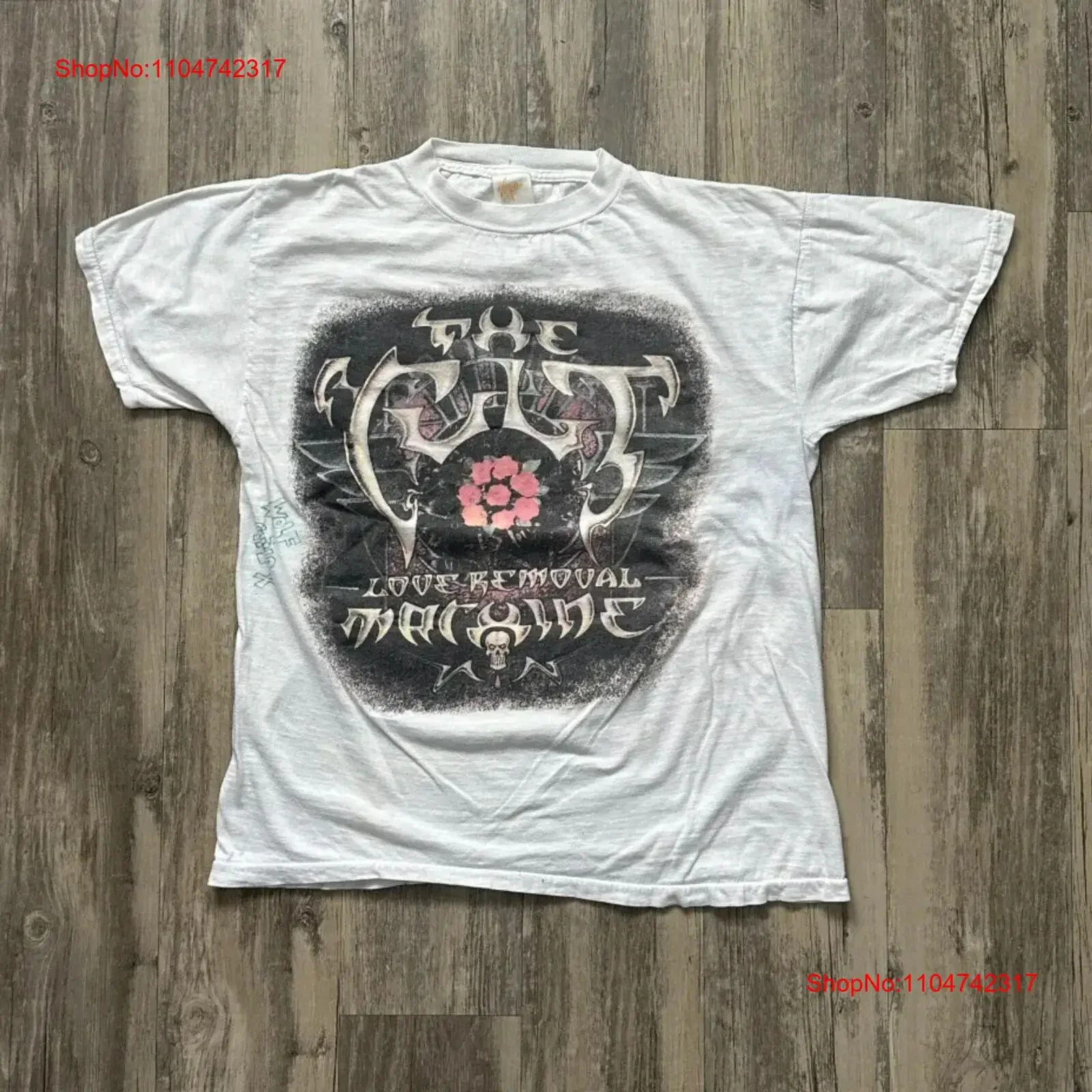 Фото Винтажная футболка с концертной группой The Cult Electric Tour 1987, винтажный потертый растянутый топ для повседневной носки, универсальная мода №1