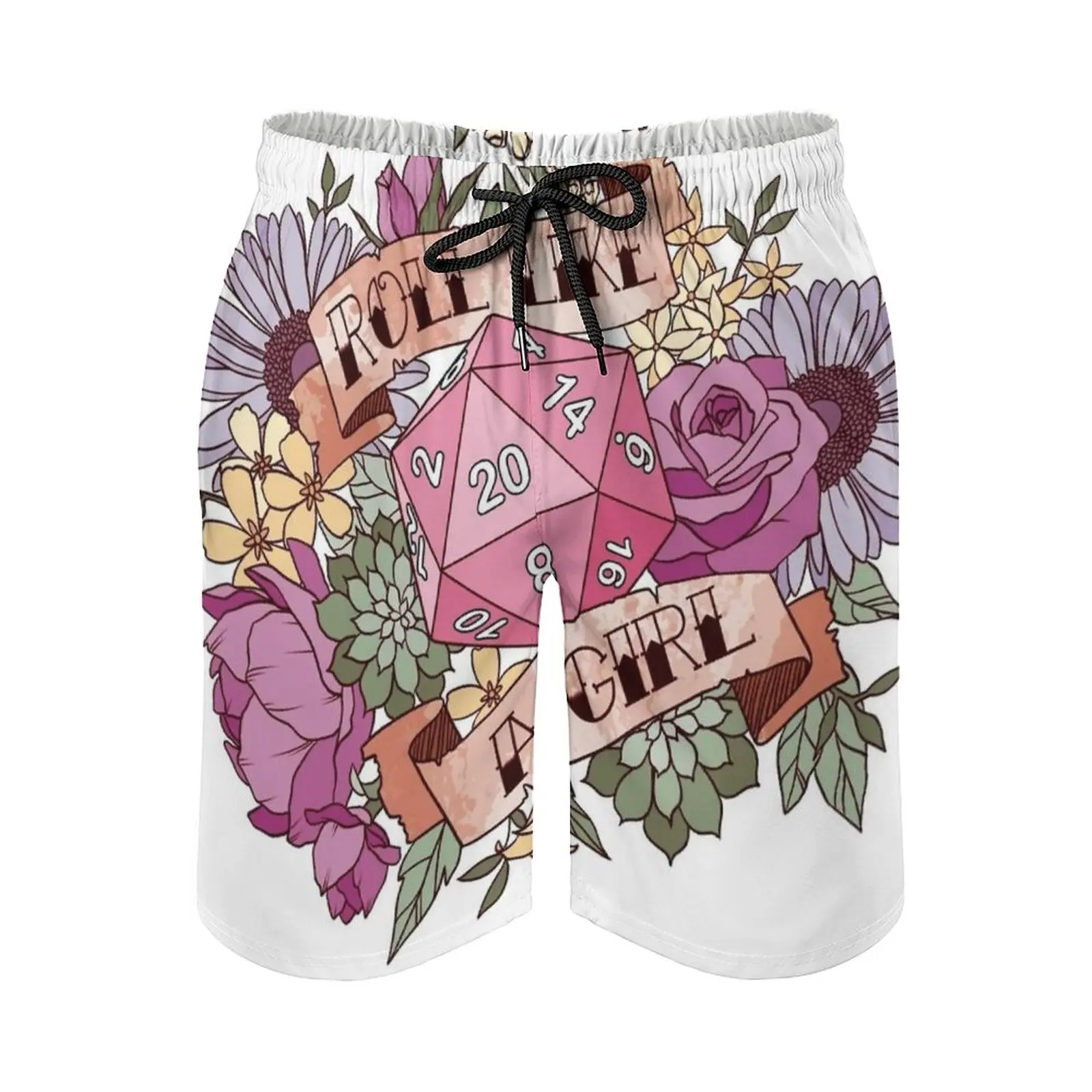 

Roll Like A Girl Men's Swim Trunks Quick Dry Volley Beach Shorts With Pockets For Men's Dungeons And D D Gamer Girl Tabletop