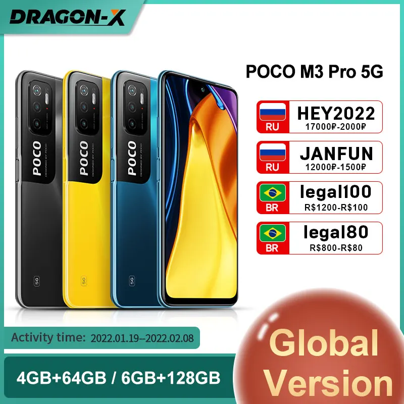 

Global Version POCO M3 Pro 5G 4GB 64GB/6GB 128GB NFC Dimensity 700 90Hz 6.5” FHD+ DotDisplay 5000mAh 48MP Triple Camera