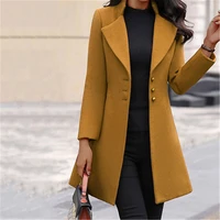 womens long sleeve wool coat fashion suit collar solid color long jacket jacket autumn fashion long korean cardigan jacket