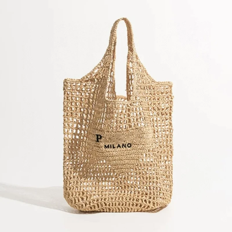 

2023 new p family hollow woven bag Lafite grass handmade Tote Bag holiday beach tourism beach bag