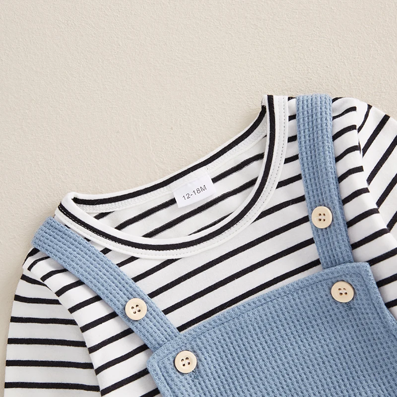 Kids Boys 2-piece Outfit Long Sleeve Striped T-shirt with Suspender Pants Fall