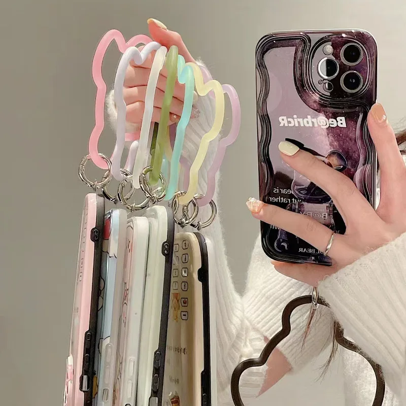 

NEW Cute Bear Love Heart Pendant Hanging Ring Phone Wristband Soft Silicone Lanyard Strap Anti-Lost Bracelet For iPhone 11 13