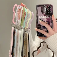new cute bear love heart pendant hanging ring phone wristband soft silicone lanyard strap anti lost bracelet for iphone 11 13