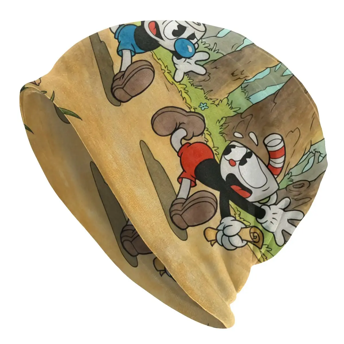 

Unisex Bonnet Winter Warm Knitted Hat Run Cuphead Mugman Fashion Beanies Caps Adult Cartoon Game Beanie Hats Outdoor Ski Cap