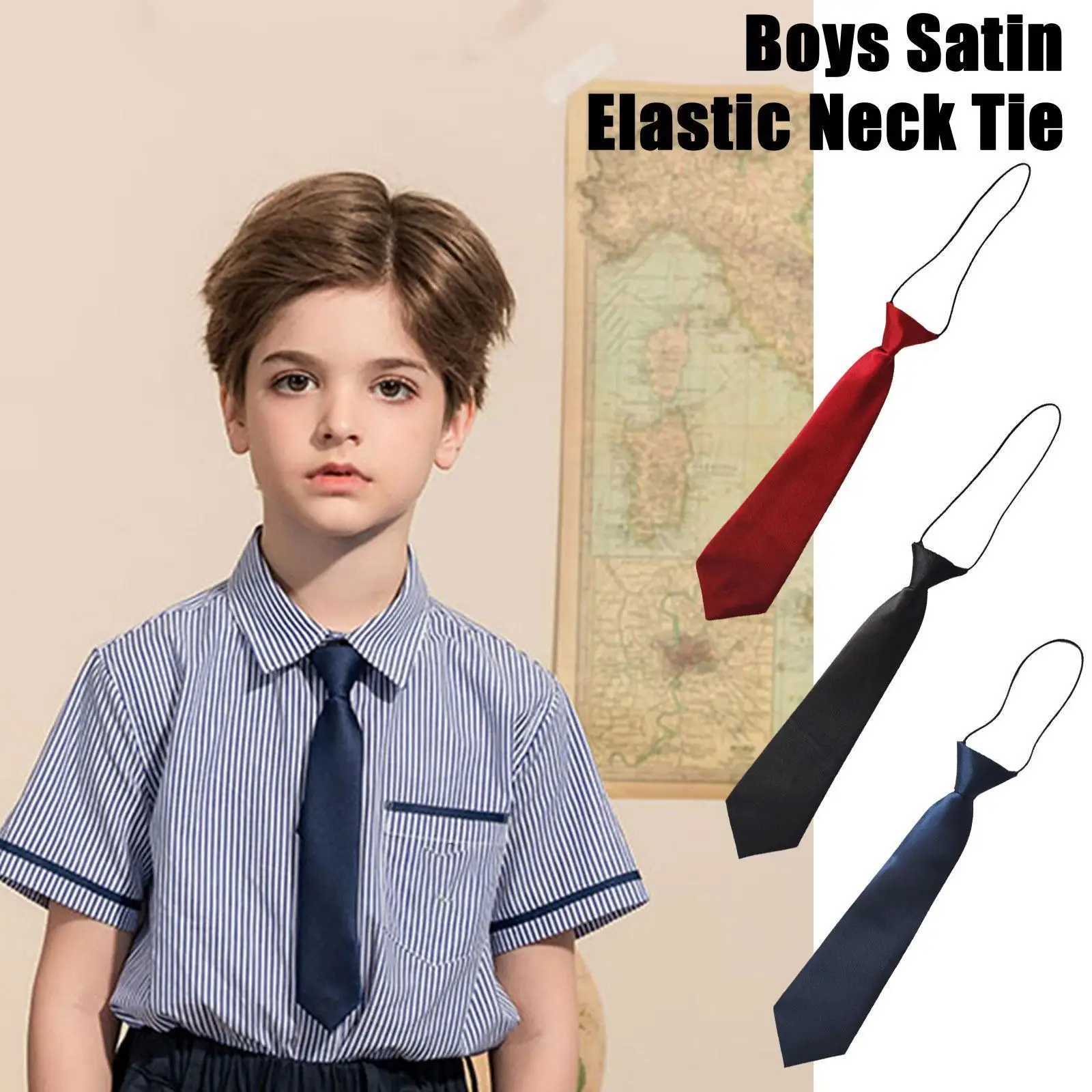 

Tie Black Polyester Elastic Slim Necktie Neck Tie For Child Boys Kids Children Baby Wedding Colour Tie V1O6