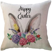 happy easter throw pillow cover inch bunny rabbiteaster eggsspring floral farmhouse easterspring decorative pillowcase