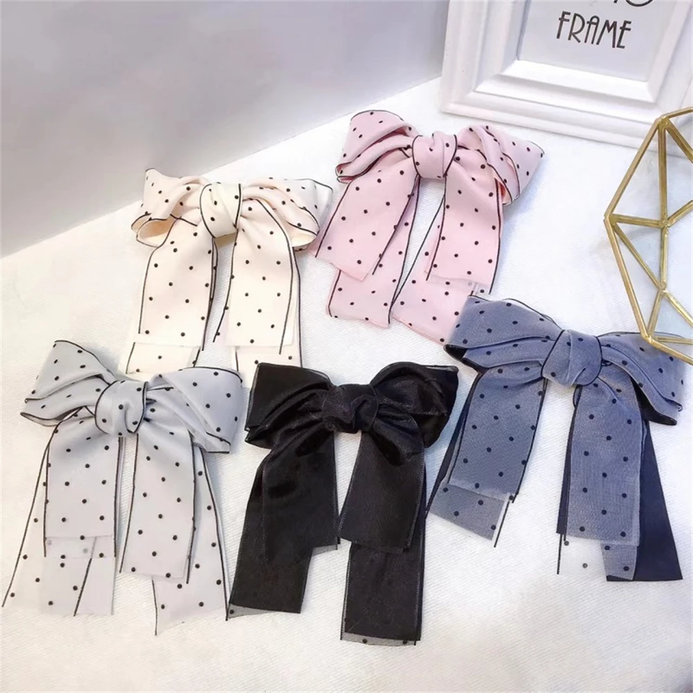 

Wave Point Bowknot Spring Hairpin Retro Women Streamer Ponytail Hair Tie Headband Trendy Hair Accessories For Girls Headwear