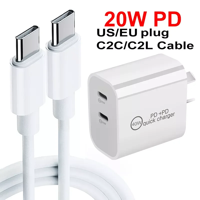 

Dual type-c Ports US/EU Plug Wall Charger Adapter Double 2-Port For Samsung iPhone13 12 11 for Xiaomi Smart Mobile Phone