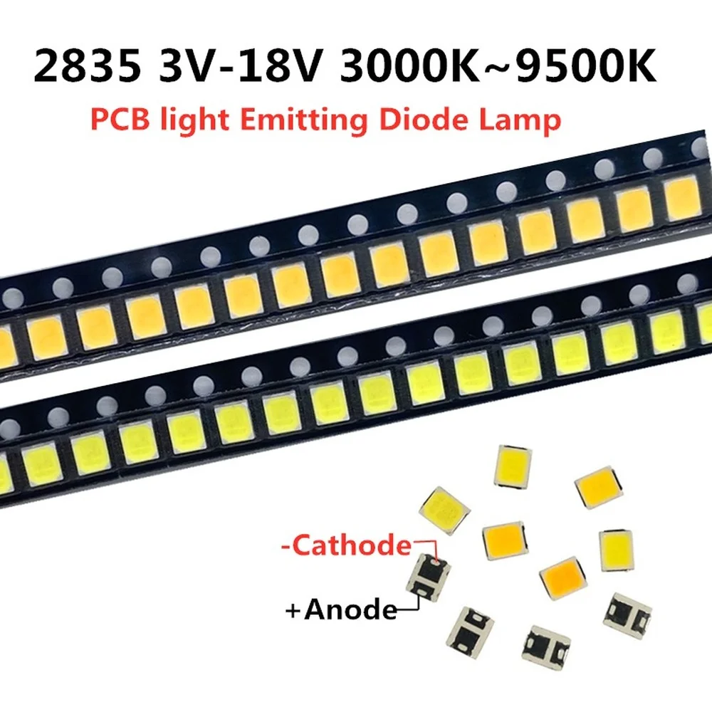 100 шт. светодиод 2835 SMD высокой яркости 0 5 Вт 1 18 в 9 В 6 3 3000 лм холодный и натуральный