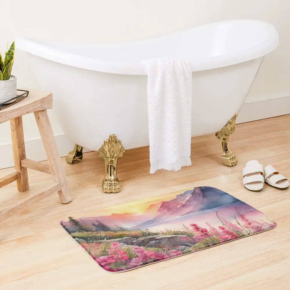 Швейцарский пейзаж в акварельном коврике для ванной комнаты использования