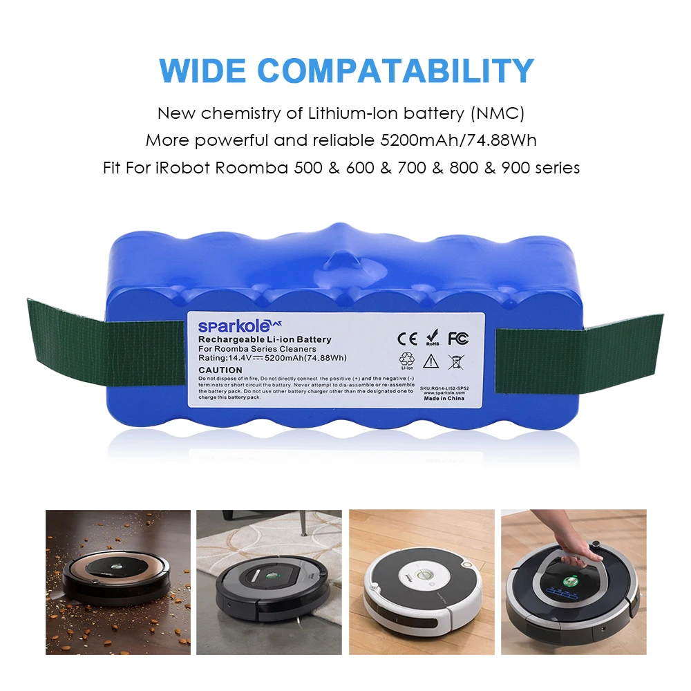 Литий-ионная аккумуляторная батарея Sparkole 14 4 В 5200 мАч для iRobot Roomba 500 600 700 800 521 серии
