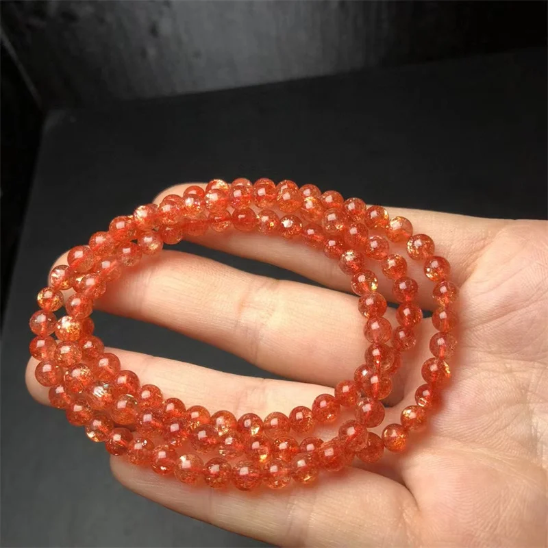 Браслет из натурального золота с клубничным кварцем тройной круг браслет