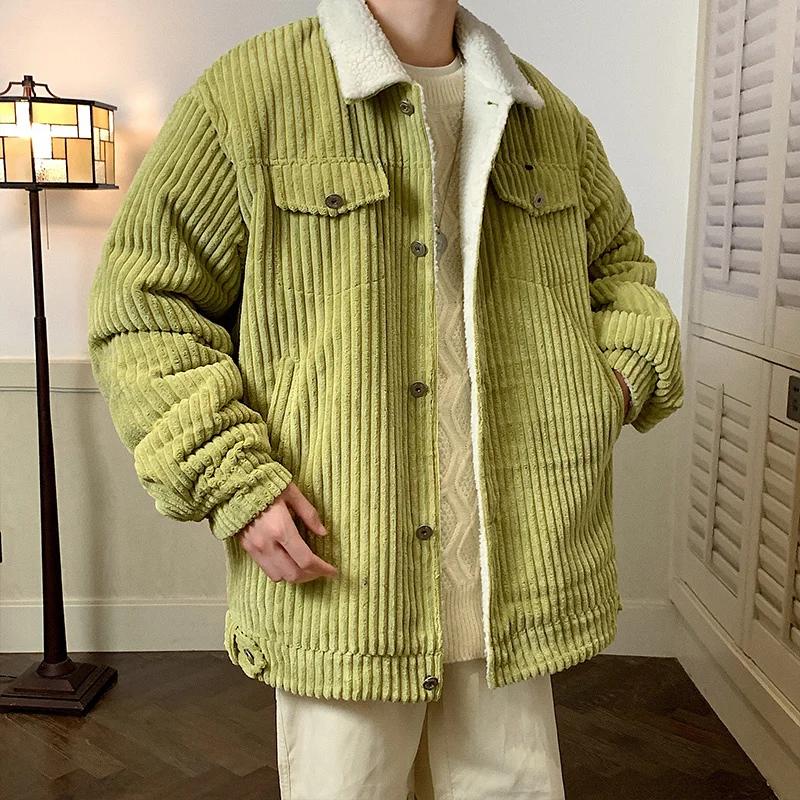 Winter Thickened Corduroy Jacket Men Warm Fashion Casual Thick Lamb Wool Jacket Men Streetwear Loose Short Coat Mens Clothes