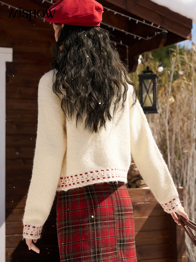 wełniany kardigan damski zimowy francuski Retro sweter z dzianiny klapami Office Lady leniwy styl swetry Top MXC57Z0458