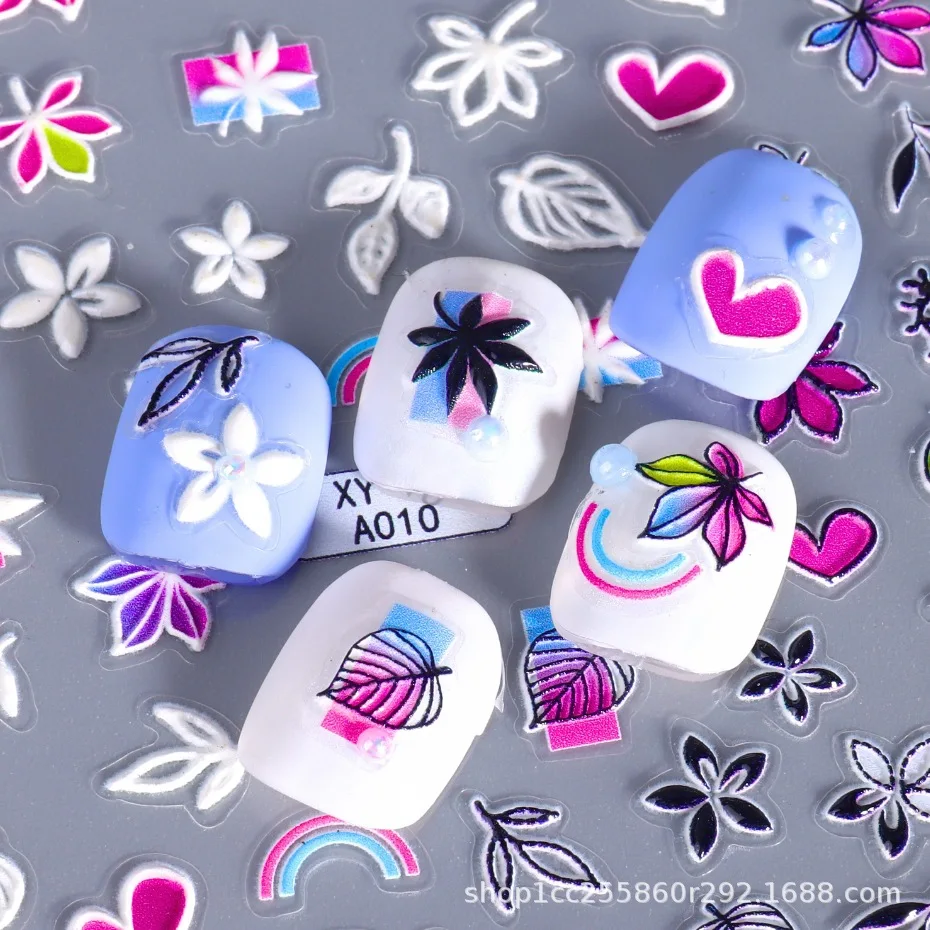 

1pcs 5D Embossed Halloween Nail Art Stickers Kawaii Feather Coconut Love Flower Nail Decorations Decals DIY Manicure Accessory