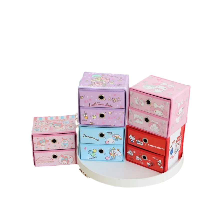 

Kawaii Sanrio Cinnamoroll Hello Kitty My Melody Аниме настольный ящик для хранения складной ящик двухслойный тканевый ящик для хранения ювелирных изделий