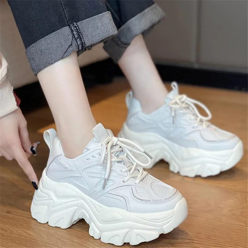 

Кроссовки женские на шнуровке, Вулканизированная подошва, Повседневная Удобная обувь на платформе, массивные, Весенняя модная обувь