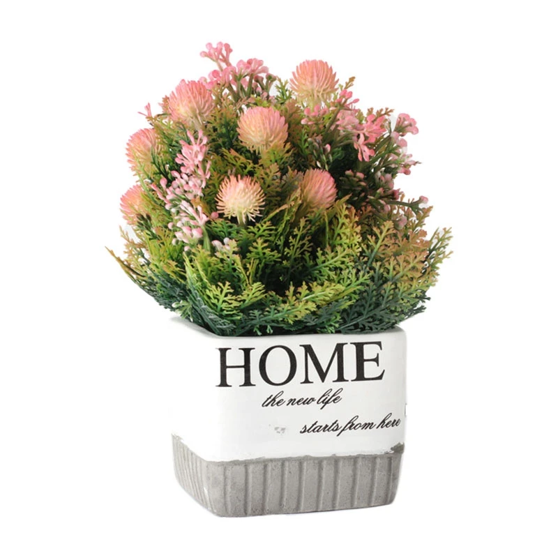 Симуляция свежих зеленых растений в горшках из цемента для домашнего декора в гостиной: Искусственные цветы.