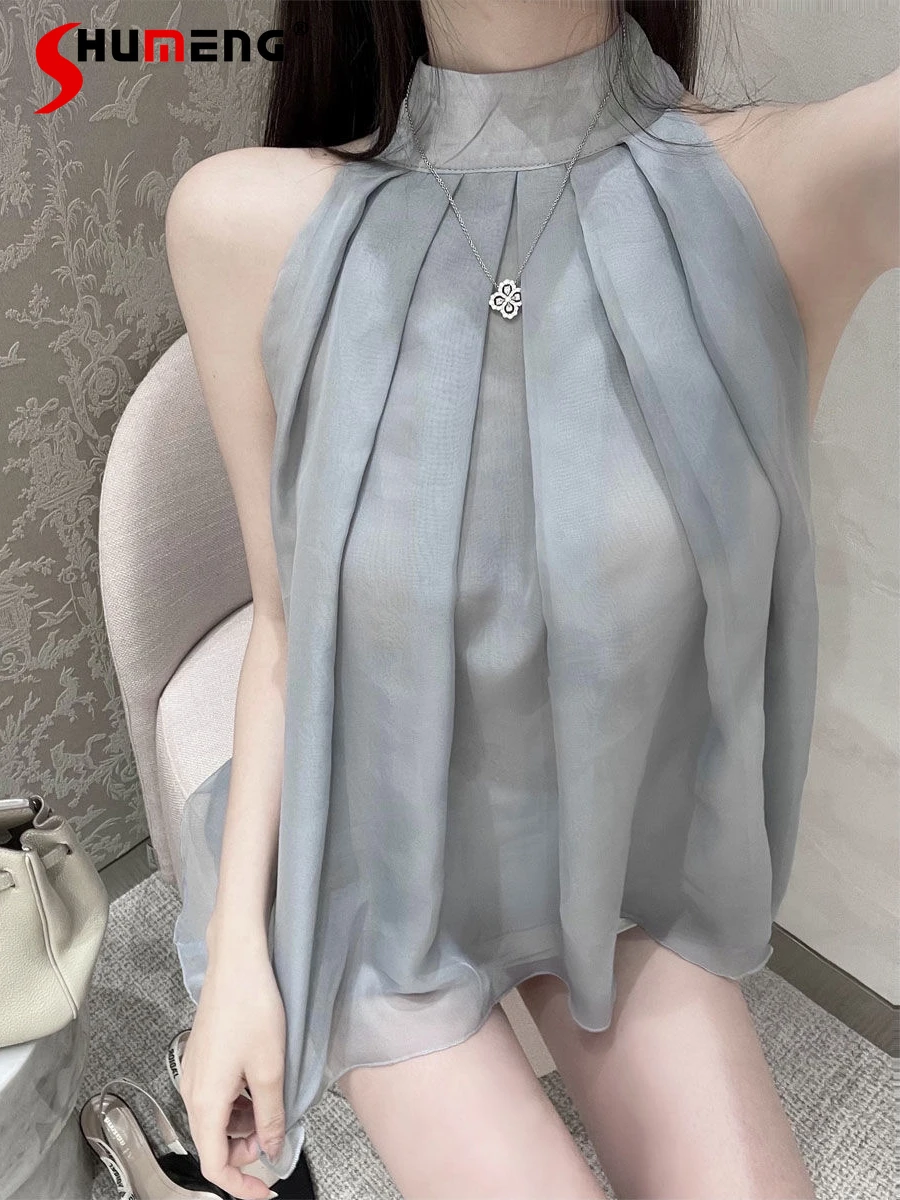 

Sexy French Sleeveless Shirt Blusa Feminina 2022 Fall New Loose Beautiful Ins Women's Solid Color Slimming Commuting Blouses