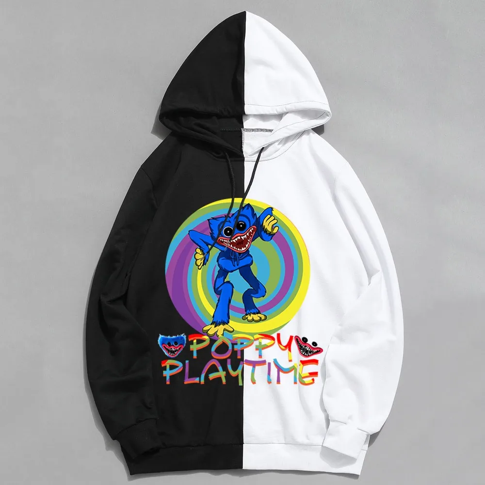 

Poppy Playtime Hoodie for Men Horror Game Kawaii Huggy Wuggy Autumn Winter Women Cartoon Patchwork Sweatshirt Boys Girls Tops
