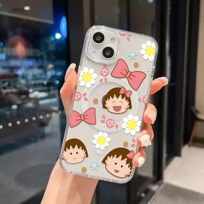 Магнитный чехол для телефона C-Chibi Maruko-chans Magsafe iPhone 16 15 14 13 12 11 8 7 Plus Pro Max X XR XSMax мягкий