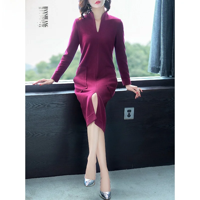 Вязаное платье элегантное изящное средней длины длинная нижняя юбка-свитер для