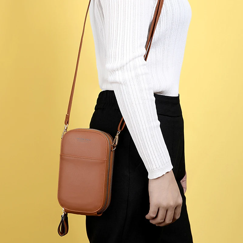 

Женская сумка-мессенджер с карманом для телефона, маленький двухслойный Дамский кошелек через плечо из искусственной кожи, подходит ко все...