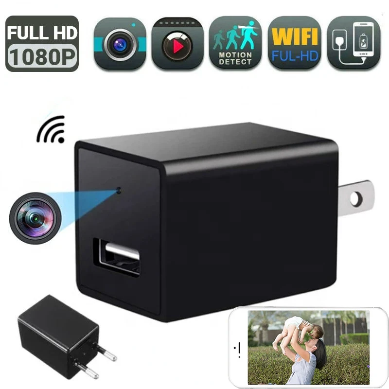 Portable Mini Camera 1080P HD WIFI USB Charger Camera Home Security Nanny Cam Night Vision Motion Detection IP Invisible Camera