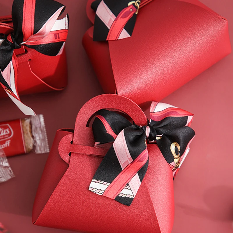 Свадебная кожаная коробка для конфет с лентой уникальная прочная ретро-коробка