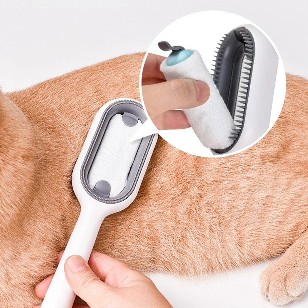 

Pet Cleaning Hair Removal Comb With Wet Wipes Sticker Water Tank Design Cat Comb Dogs Floating Hair Brush For Cats Dogs Supplies