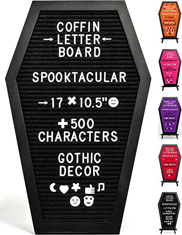 Black Felt Coffin Letter Board - Gothic Decor Message Board - Horror. Creepy Halloween Decor Letterboard