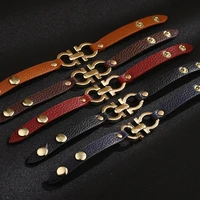charmsmic spring new design female leather bracelets office lady metal clasp brown black pu wristband women jewelry