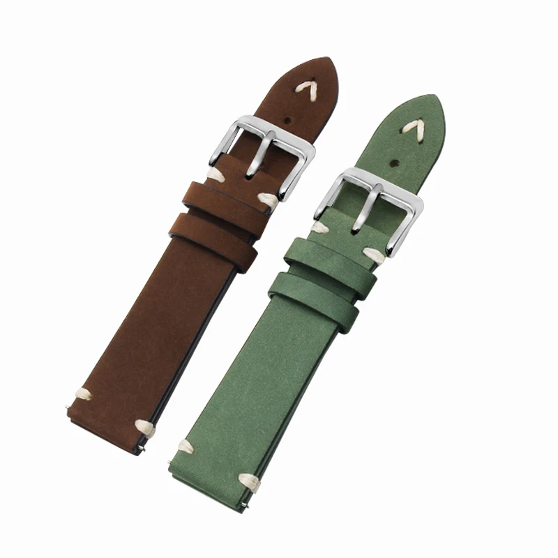 Nubuck Leather Watch Straps 20mm 21mm Green Coffee Watch Bracelet Frosted Skin Wristband Quick Release