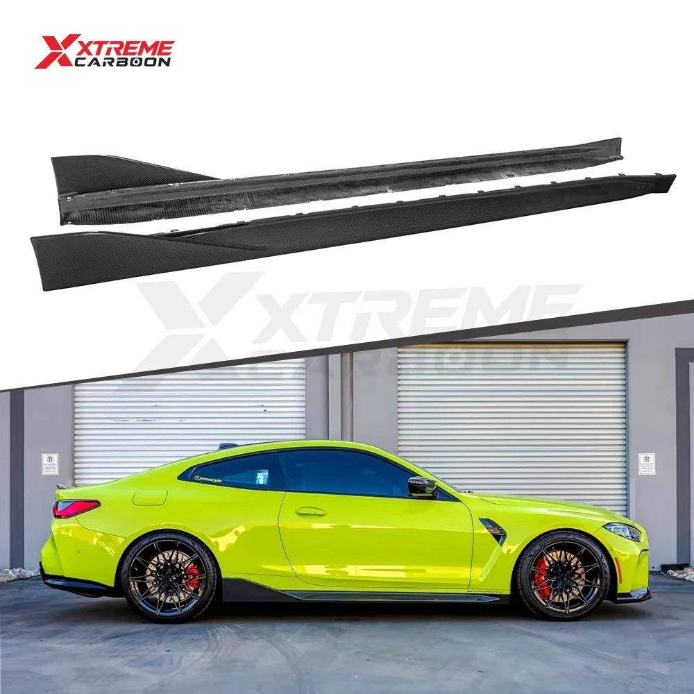 Фото Глянцевые черные боковые юбки из сухого карбона XTREME для BMW G80 G81 M3 G82 G83 M4 в стиле M Performance, комплект обвеса №1