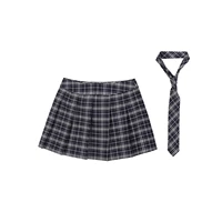 women schoolgirls role play costume fancy dress ball outfit zipper plaid pleated mini skirt with necktie