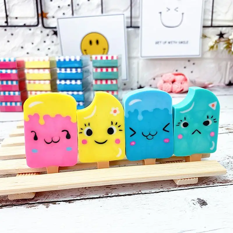 

Cute Fun Ice Cream Popsicle Shape Wipe Clean Kawaii Eraser Children Student Stationery School Supplies Pencil Eraser