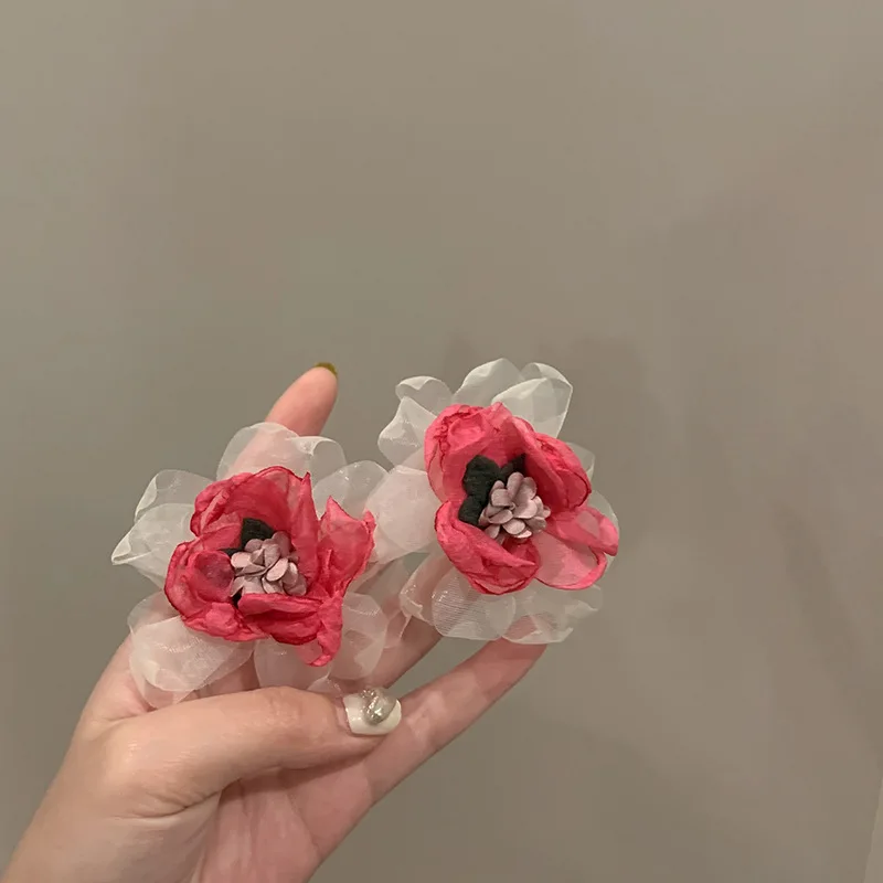 

Vintage Korean Cloth Flowers Stud Earrings 2023 Spring Summer Temperament Elegant Female Simple Earrings Jewelry