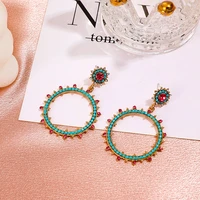 temperament retro diamond studded sun flower geometric earrings creative wild blue circle hollow earrings for women jewelry
