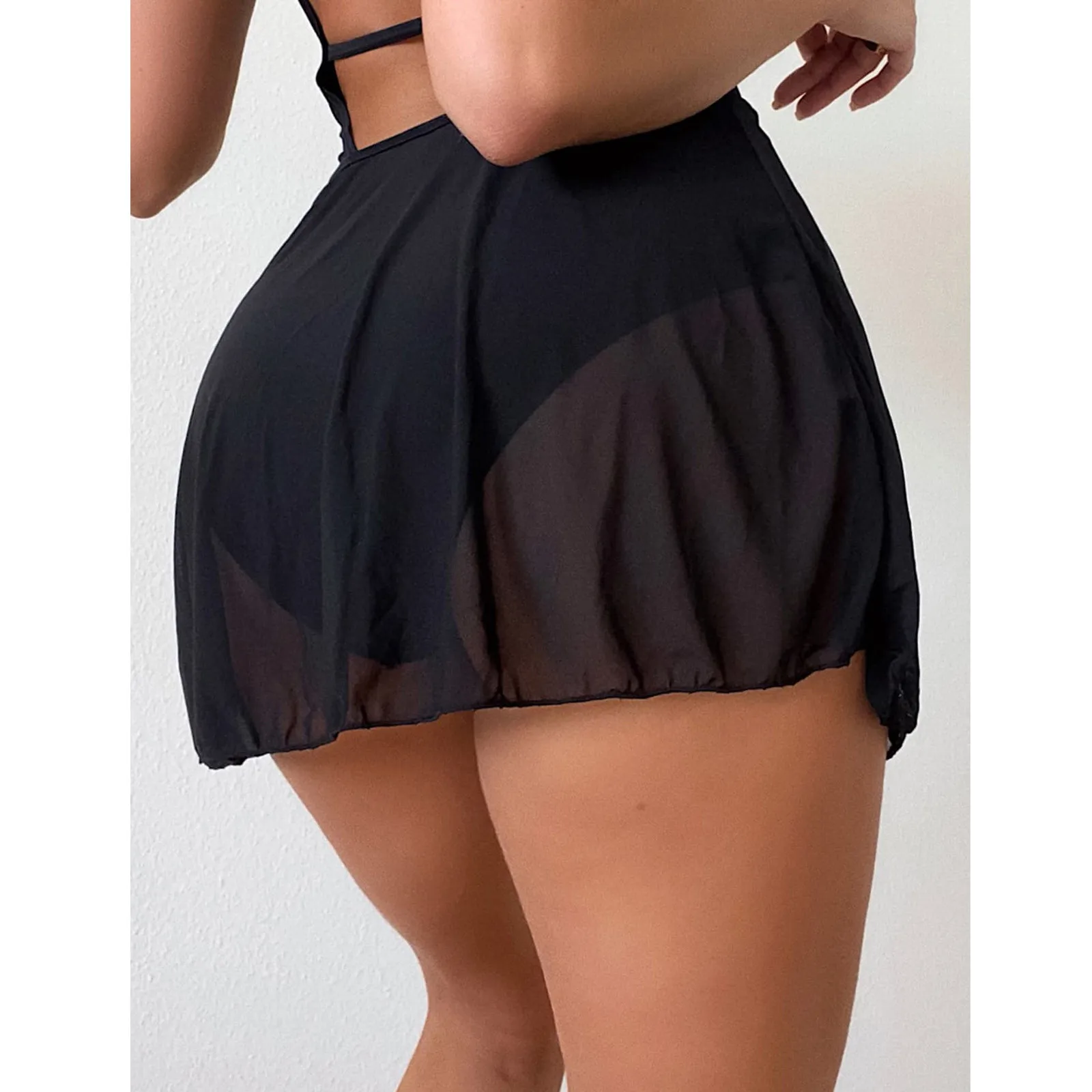 

Women Side Drawstring Mesh Skirt Cover Ups Solid Color High Waist Bikini Wraps Cover Ups For Swimwear Ruffle Sheer Skirt