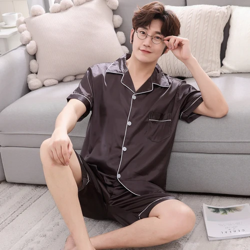 New Men's Stain Silk Pajama Set Men Pajamas Silk Sleepwear Father Gift Style Soft Satin Nightwear Male Summer Homewear Pijamas