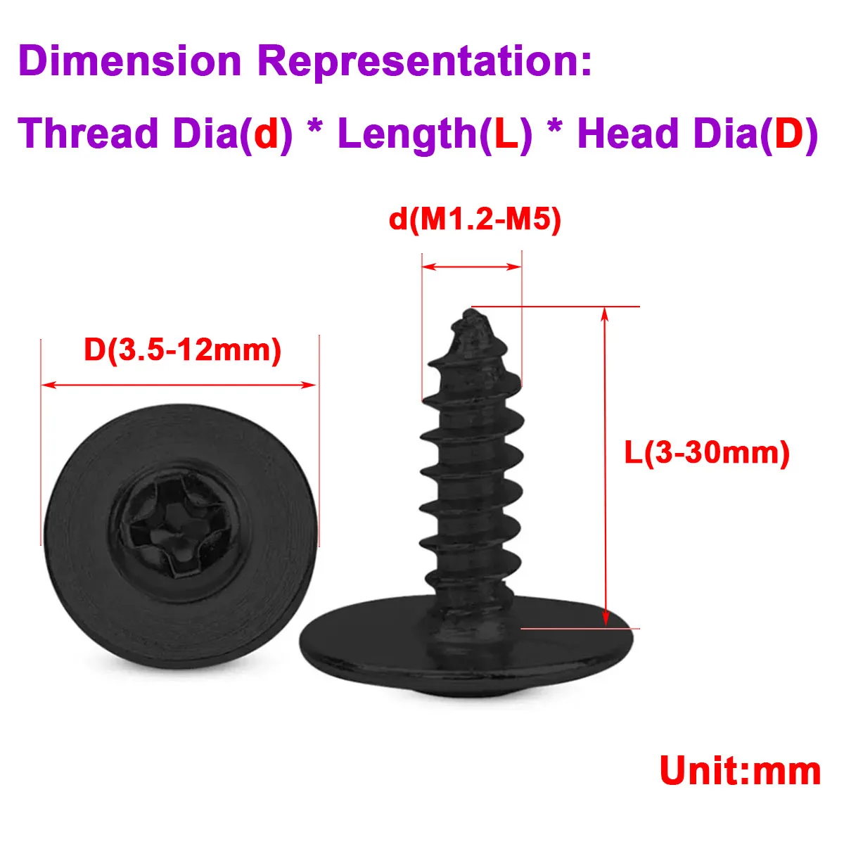 

Carbon Steel Nickel Plated Round Head Cross Recess With Enlarged Gasket Self Tapping Screw M1.2M1.4M1.7M2M2.3M2.6