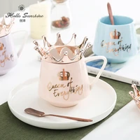 nordic creative crown ceramic cup with cover mug coffee cup ceramic belly ceramic cup gift box