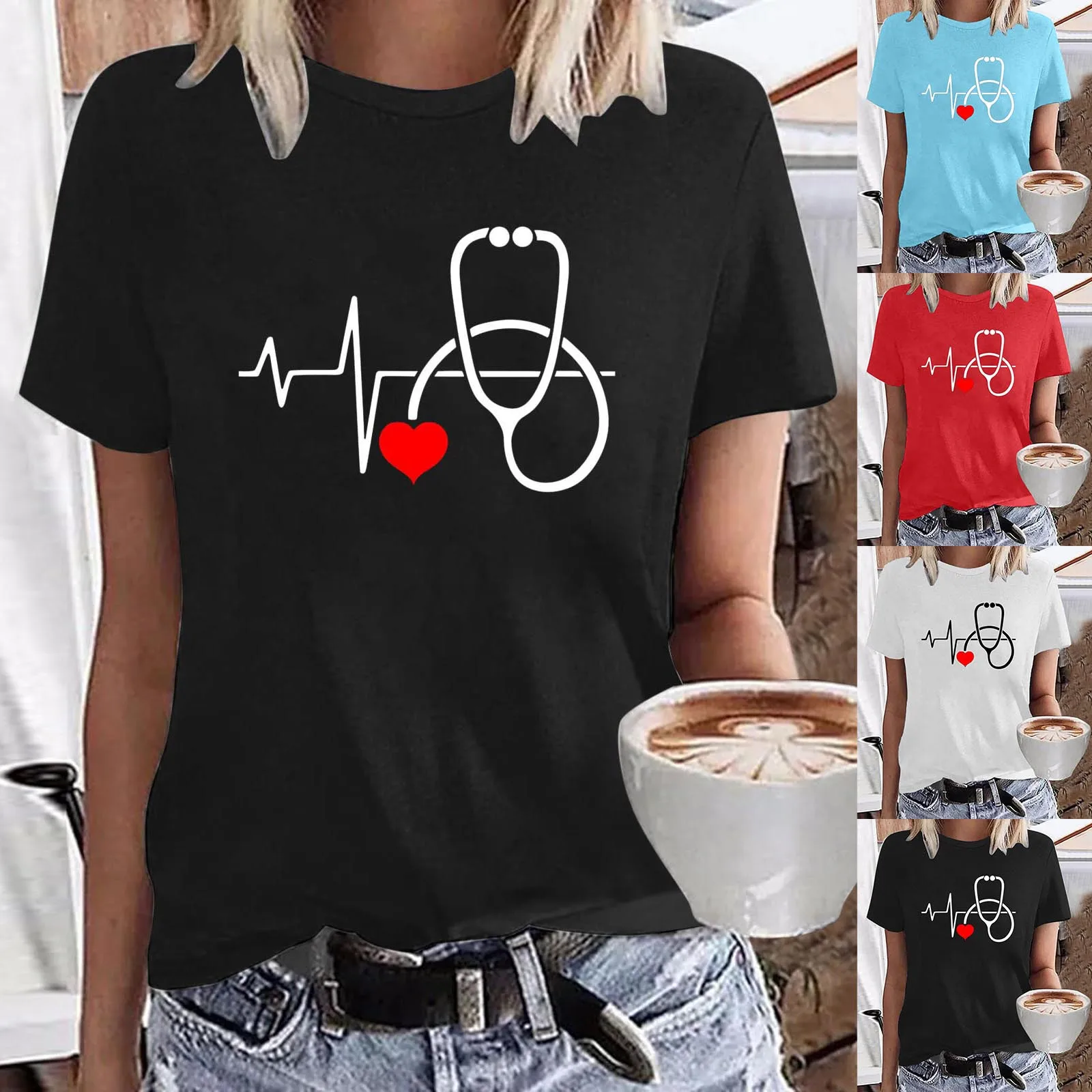 

Womens Fashion Valentine's Day Long Sleeve Polyester Shirt Women Striped Womens T Shirt Long Sleeve Cotton Shirts for Women