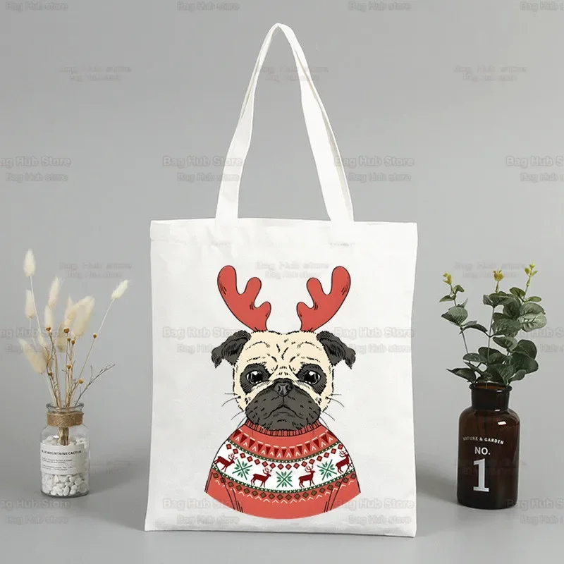 Холщовая Сумка на плечо с мультяшным принтом для собак и Мопсов смешная