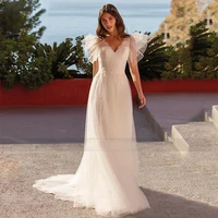 princess lace v neck boho wedding dress vintage cap sleeve a line beach backless bridal gown robe de mari%c3%a9e vestido 2022