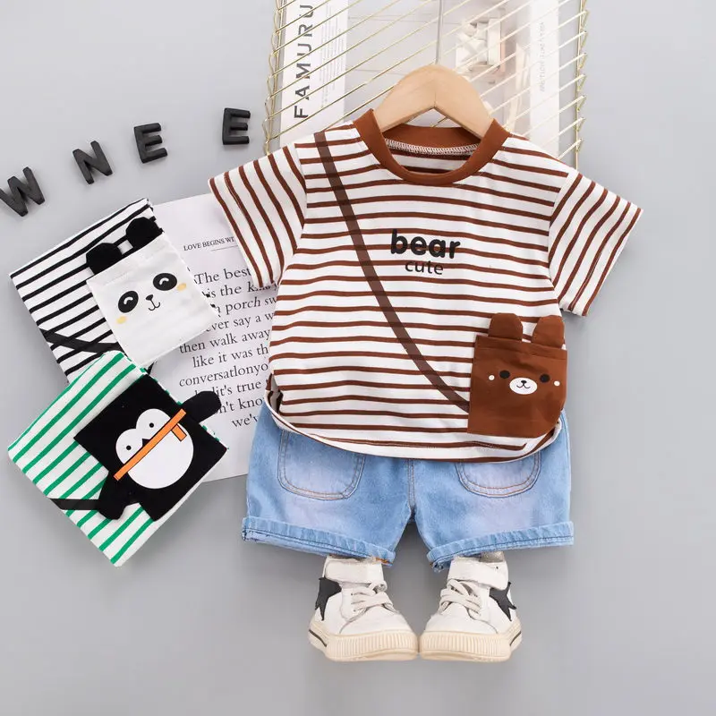 

Kids Clothes Summer Children Boy Girls Strips Bag T Shirt Shorts 2Pcs/sets Baby Toddler Clothing Infant Sportswear 1 2 3 4 YEAR