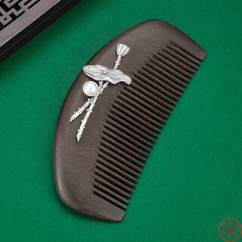 Гребень из сандалового дерева S925 стерлингового серебра для женщин серебряный