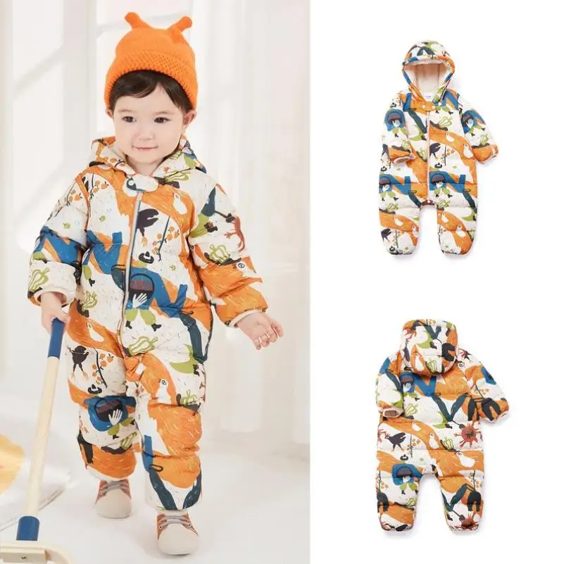 

Зимний комбинезон для маленьких мальчиков и девочек с камуфляжным принтом, утепленный теплый комбинезон для новорожденных, пуховая куртка с капюшоном, A2954, 2023